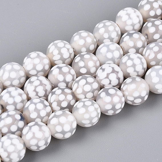 Нити бусин дзи из натурального агата в тибетском стиле, круглые, окрашенная и подогревом