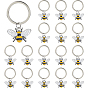 20Pcs Alloy Enamel Bees Keychain, with Iron Key Rings, Black and Yellow