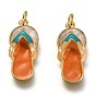 Brass Enamel Pendants, Long-Lasting Plated, Real 18K Gold Plated, with Jump Ring, Slipper