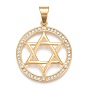 304 Stainless Steel Pendants, with Crystal Rhinestone, Ring with Star of David