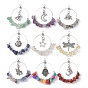Copper Wire Wrapped Gemstone Chip Pendants, with Alloy Charm, Mixed Shapes