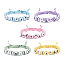 Word Forever Braided Bead Bracelet, Adjustable Lucky Bracelet for Women