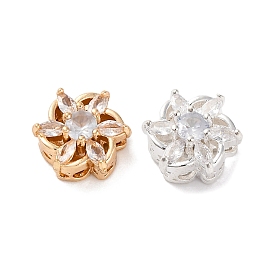 Стойки обшивки латунь микро проложить кубического циркония бусы, со стеклом, долговечный, без свинца и без кадмия, цветок