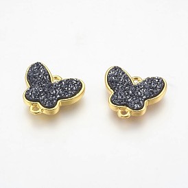 Electroplate Druzy Resin Links Connectors, with Golden Tone Brass Findings, Butterfly