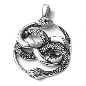 304 Stainless Steel Pendants, Flat Round with Snake