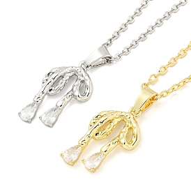 Brass Micro Pave Clear Cubic Zirconia Pendant Necklace, Bowknot