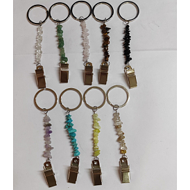 Clips largos de chips de piedras preciosas naturales, con llaveros divididos de aleación y clips de identificación de hierro