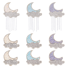 9Штуки блестящих нашивок со стразами, самоклеящиеся, пришиваемые/приклеиваемые утюгом., аппликации из ткани, луна и облако