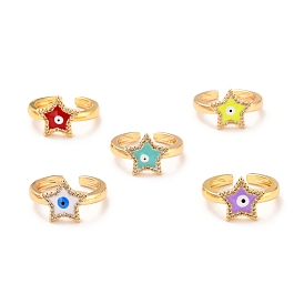 Star with Evil Eye Cubic Zirconia Cuff Ring for Women, Real 18K Gold Plated Brass Enamel Open Ring, Cadmium Free & Lead Free