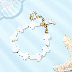 Браслеты из ракушечного жемчуга для женщин, крестик, с сплава эмали прелести