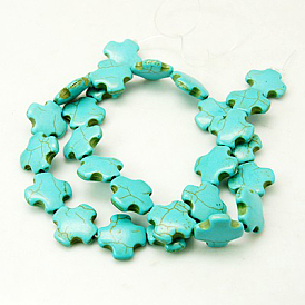 Synthetic Turquoise Beads Strands, Cross, 15x15x5mm, Hole: 1mm