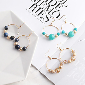 Blue and Gold Star Beaded Copper Hoop Earrings - Fashionable and Unique Jewelry