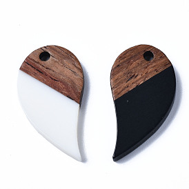 Opaque Resin & Walnut Wood Pendants, Two Tone, Teardrop
