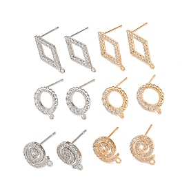 Латунные микро-паве прозрачные серьги-гвоздики из циркония, с петлей