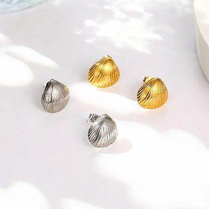 304 Stainless Steel Stud Earrings, Shell Shape