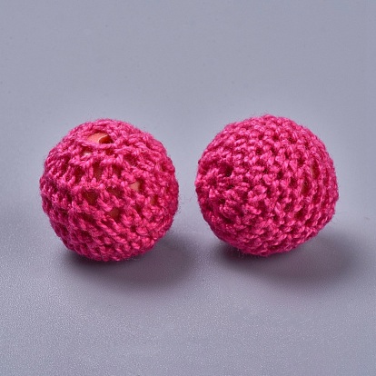 Handmade Beads, Acrylic covered with Wool, Round