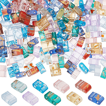 315Pcs 9 Colors 2-Hole Transparent Glass Seed Beads, Antique Style, Rectangle