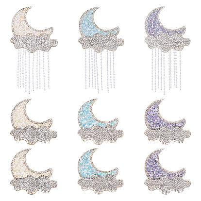 9Штуки блестящих нашивок со стразами, самоклеящиеся, пришиваемые/приклеиваемые утюгом., аппликации из ткани, луна и облако