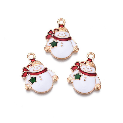 Christmas Alloy Enamel Pendants, Cadmium Free & Lead Free, Light Gold, Snowman