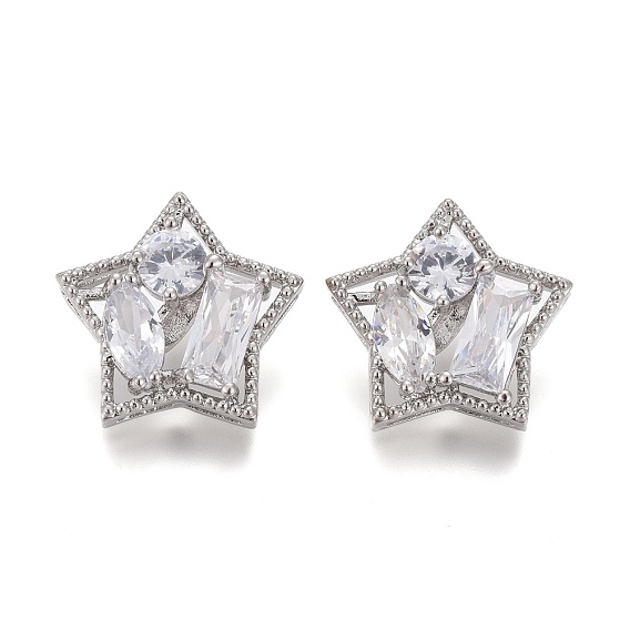 Пуговицы на хвостовике из латуни с микропейвом и прозрачным кубическим цирконием, звезда