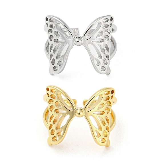 Offene Manschettenringe aus Messing, cadmiumfrei und bleifrei, Hohl Schmetterling
