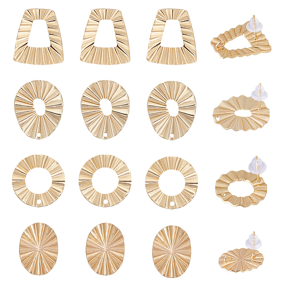 16шт. 4 фурнитура для сережек-гвоздиков в форме пончика, плоской, круглой и трапециевидной формы из латуни, с вертикальными петлями и 30пластиковыми ушными гайками