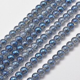 Electroplate Synthetic Crackle Quartz Bead Strands, Round Full Rainbow Plated