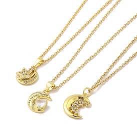 304 Stainless Steel Pendant Necklaces, Brass Micro Pave Clear Cubic Zirconia Pendant Necklaces