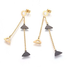 304 Stainless Steel Dangle Stud Earrings, with Resin, Triangle