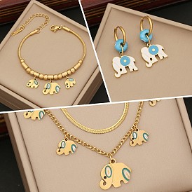 Fashionable Stainless Steel Double-layered Chain Elephant Necklace with Oil Dripping Design