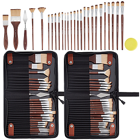 Juegos de pinceles para pintar, cepillos de pelo de nailon con mango de madera, con bolsa de almacenamiento de lona, para pintura de acuarela artista pintura profesional