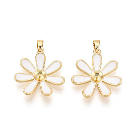 Латунные подвески с эмалированными чашечками и жемчужными штифтами, цветок, за половину пробурено бисера, реальный 18 k позолоченный