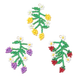 3Pcs Seed Glass Beaded Big Pendants, Flower