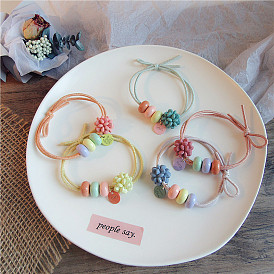 Colorful Flower Hair Ties with Beads for Girls, Cute Macaron Pastel Headbands