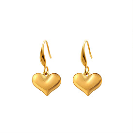 Vintage French-style Heart Earrings with 18K Gold Plating and Full Metal Shine