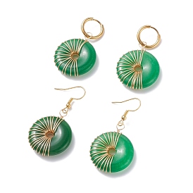 Donut natürliche malaysia Jade Creolen baumeln, Wire Wrap Steinohrringe für Frauen, golden