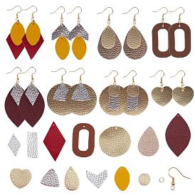 Ensembles de fabrication de boucles d'oreilles pendantes Sunnyclue DIY, y compris la peau de vache écologique et le cuir pu, crochets en laiton et anneaux en fer