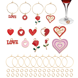 Набор для самостоятельного изготовления подвесок для бокалов ко Дню святого Валентина, в том числе латунные кольца с подвесками для бокалов, 304 из нержавеющей стали открыты кольца прыжок, Подвески из эмали и сплава