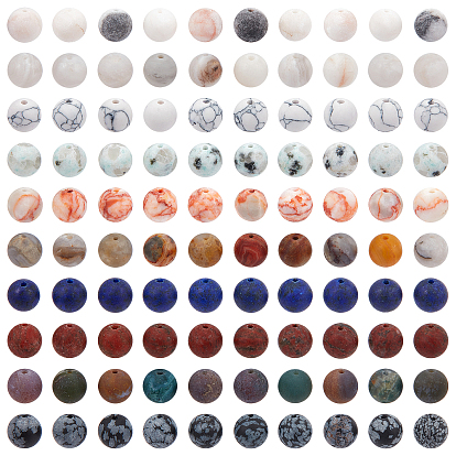 100Pcs 10 Style Natural & Synthetic Gemstone Beads, Frosted, Round
