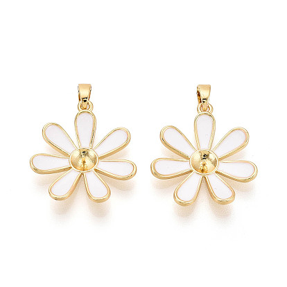 Латунные подвески с эмалированными чашечками и жемчужными штифтами, цветок, за половину пробурено бисера, реальный 18 k позолоченный