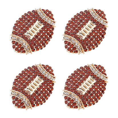 Broches de solapa de aleación de zinc con diamantes de imitación, rugby, dorado