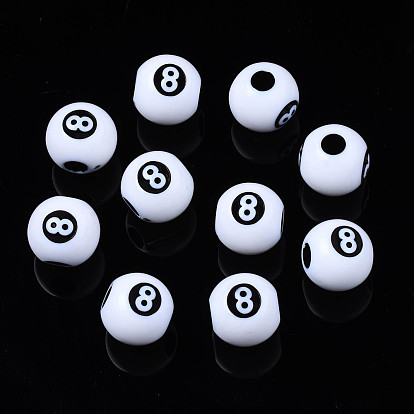Opaque Acrylic Beads, Round with Number 8
