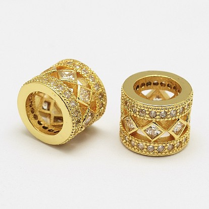 Латунные микро проложить кубического циркония бусы, колонка, полый, без кадмия и без свинца и без никеля