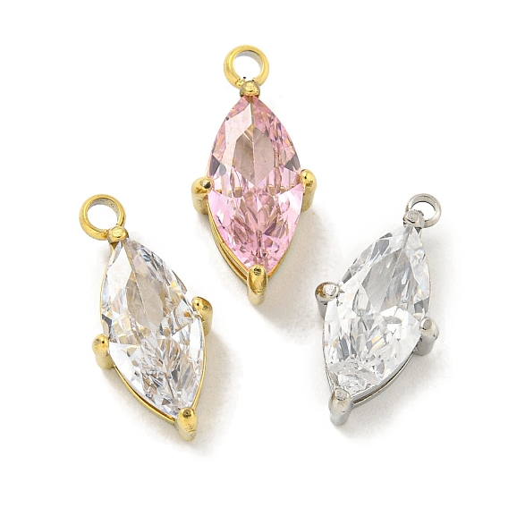 Вакуумное покрытие pvd 304 подвески из нержавеющей стали с кубическим цирконием, ромб прелести, розовый / прозрачный