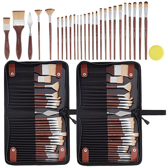 Painting Brush Sets, Nylon Hair Brushes with Wood Handle, with Canvas Storage Bag, for Watercolor Painting Artist Professional Painting