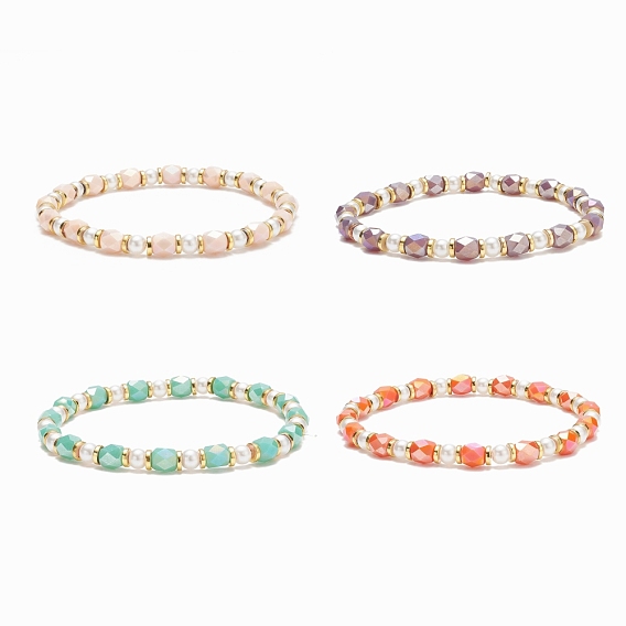 Glass Pearl & Column Beaded Stretch Bracelet for Women