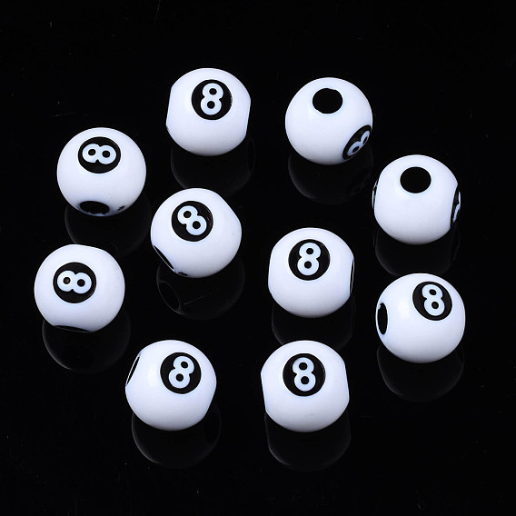 Opaque Acrylic Beads, Round with Number 8