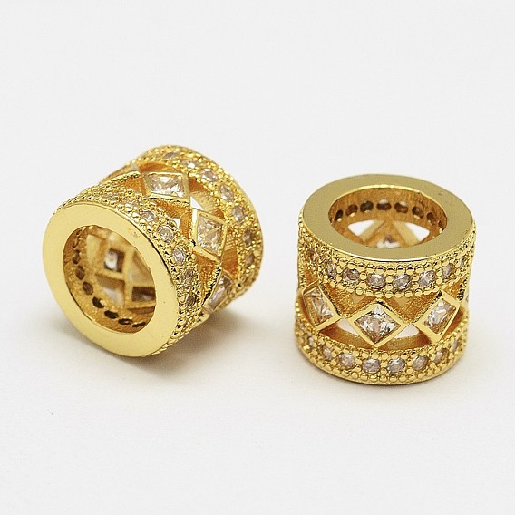 Латунные микро проложить кубического циркония бусы, колонка, полый, без кадмия и без свинца и без никеля