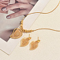 Elegant Brass Hollow Leaf Pendant Necklace & Stud Earrings Sets for Women Events