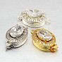 Eco-Friendly Vacuum Plating & Long-Lasting Plated Brass Micro Pave Cubic Zirconia Box Clasps, Oval, Cadmium Free & Nickel Free & Lead Free, 21x12x8mm, Hole: 1.5mm